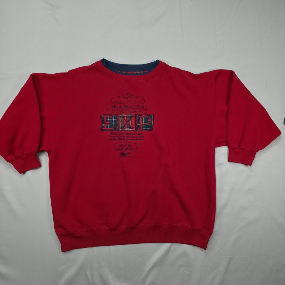 Vintage 90s Express Athletique Womens M Red Plaid Applique Oversized Sweatshirt